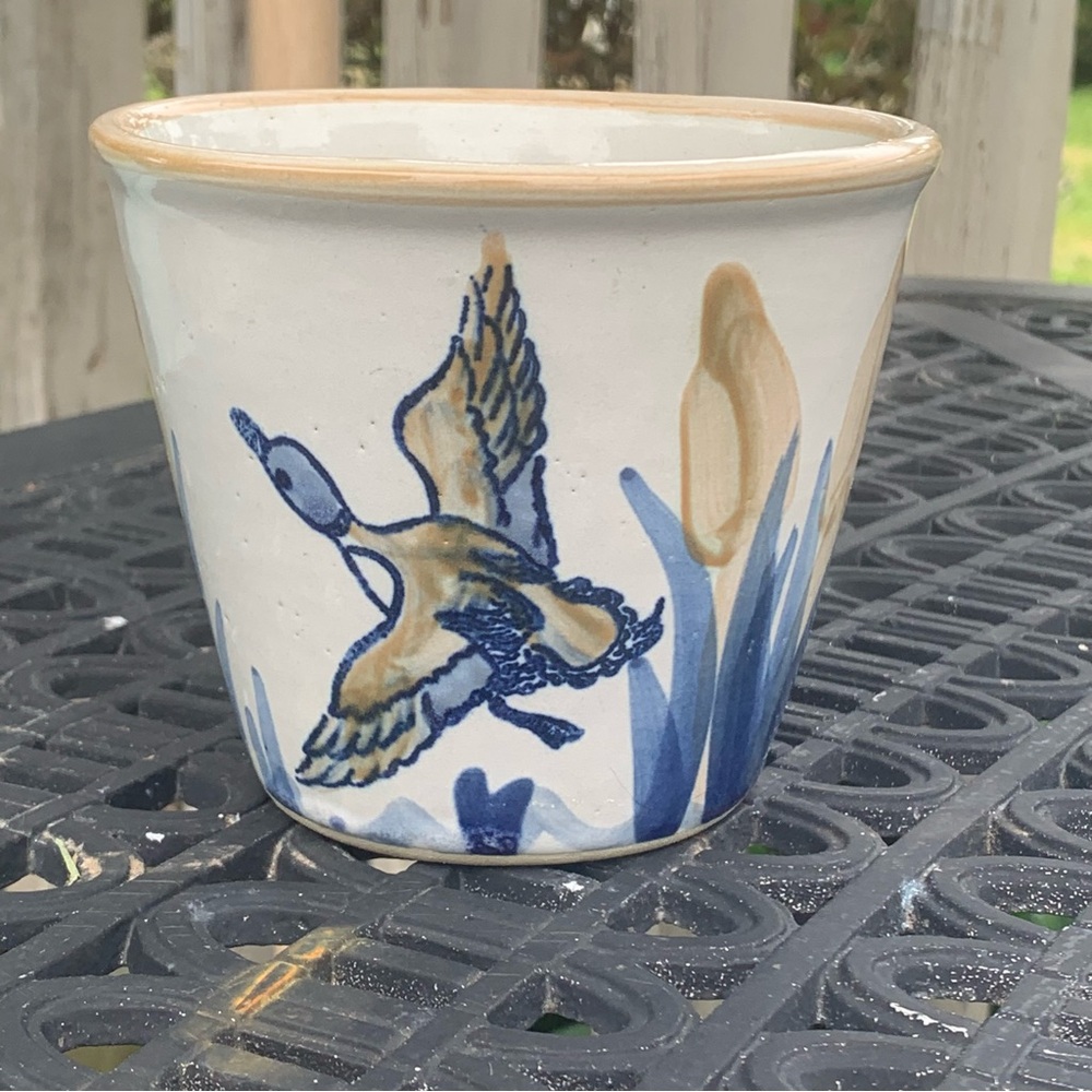 Louisville Stoneware Pottery Duck Cattails Planter Hand Painted 4” Kentucky USA